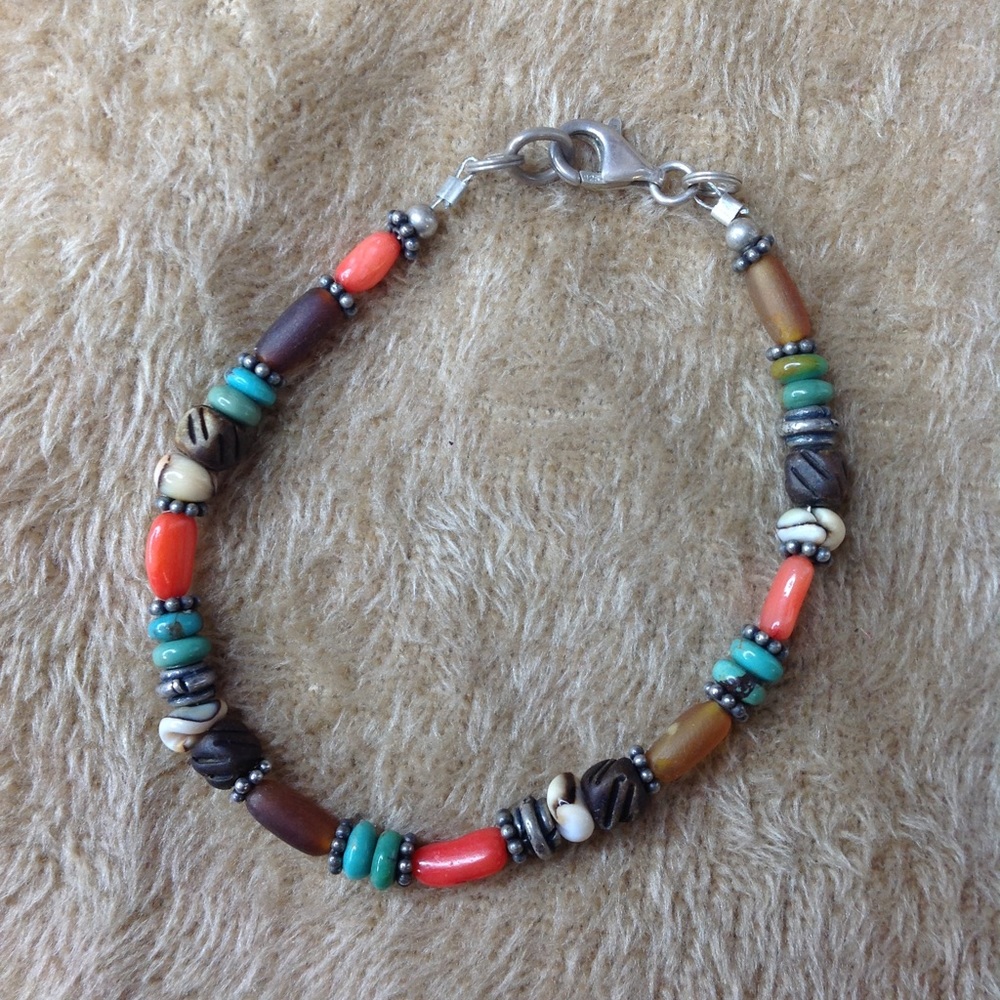 VINTAGE MULTI COLORED 925 BEADED BRACELET